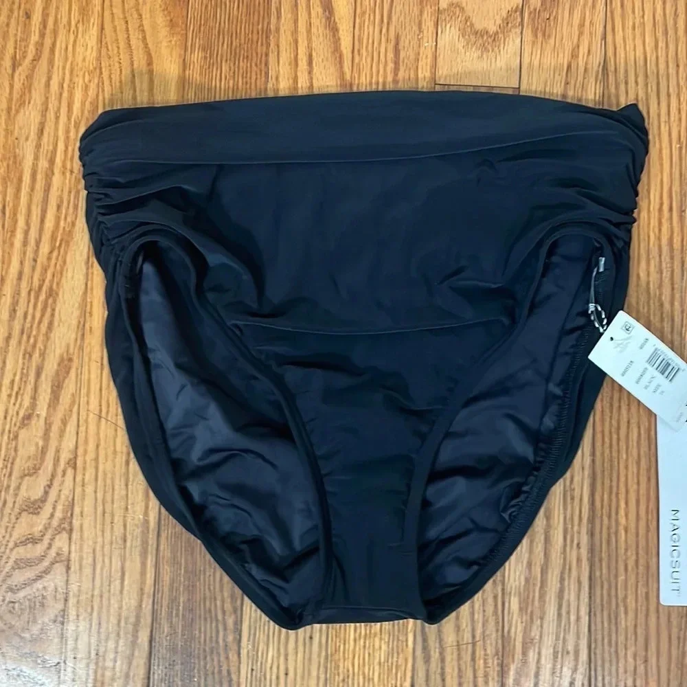 Magicsuit Jersey Shirred Tummy Control Bikini Bottoms Swimsuit Black size 16 NWT
